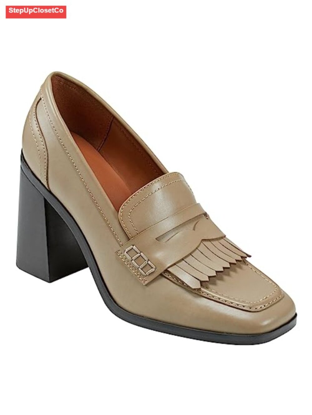 Faux Leather Square Toe Slip On Block Heel Loafers Dress Shoes